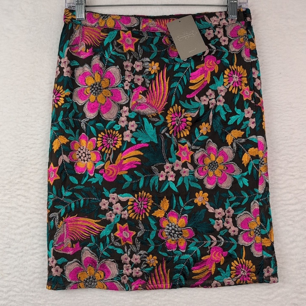 NWT Yoana Baraschi Floral Embroidered Skirt Women's 0 Anthropologie Pencil